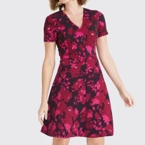 Draper James Size 12 Black Pink Red Floral Fit and Flare Mini Dress EUC Women’s